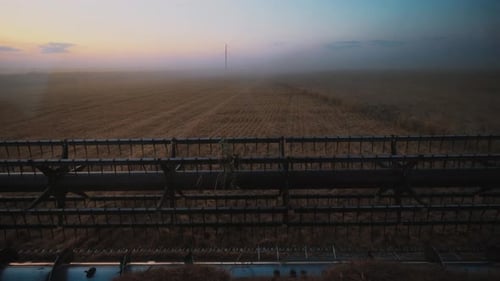 Harvesters for Harvesting Grain While Working View From the Combine Harvester Cab Harvesting