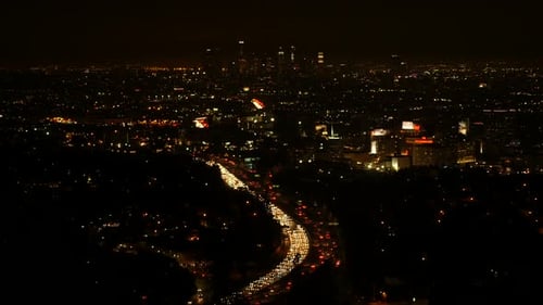 Downtown Los Angeles at night with traffic in California USA shot in 4k high resolution