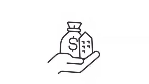 Minimalist Line Icon Animation of Hand Holding Money Bag and House