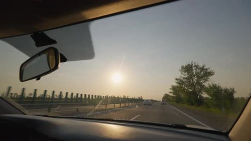 View From Inside Driving Car on Highway Windshield Vehicle Driving on Road