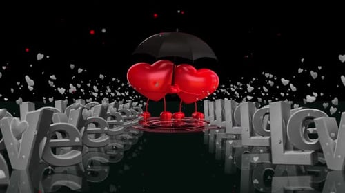 Romantic Red Hearts Under Umbrella Love Animation