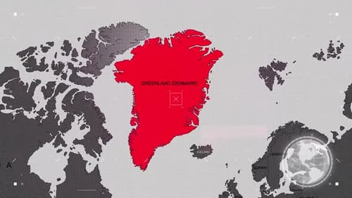 Digital World Map Zoom and Highlight of Greenland