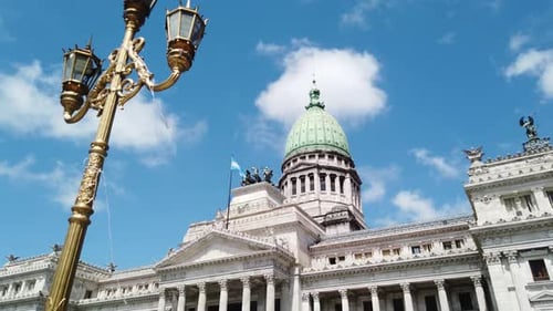 The National Congress of Argentina in Buenos Aires with a golden ornate lamp
