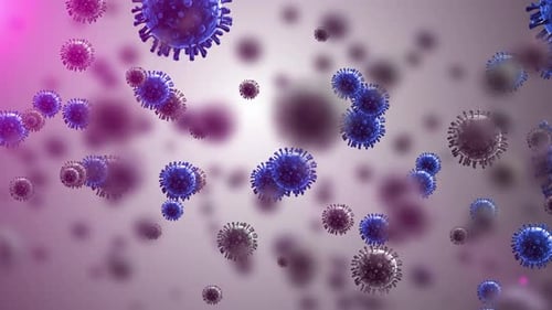 Animated 3D Microscopic Viruses Moving in Medical Background