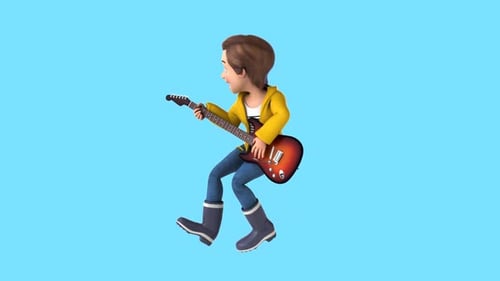 Fun 3D cartoon teenager playing guitar (with alpha channel included)