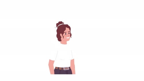 Animated Woman Speaking Through Megaphone in Flat Design Style