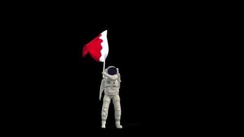 Astronaut Waving Bahrain National Flag Animation