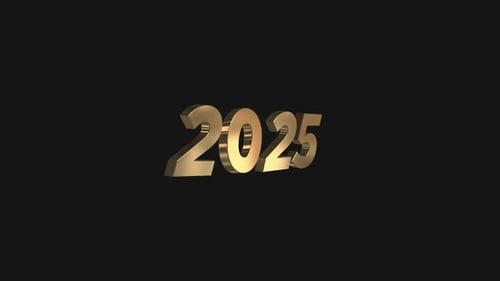 2025 Year 3D Text Gold Alpha Channel