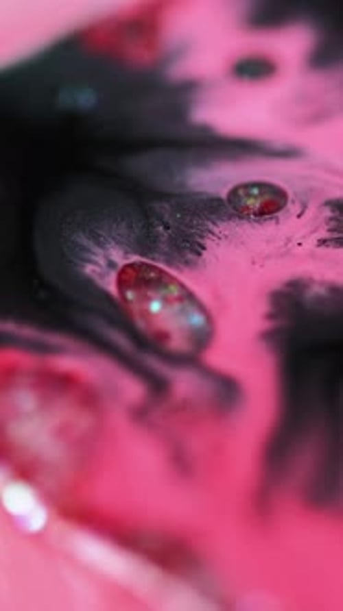 Liquide acrylique à tache d'encre verticale, rose et noir