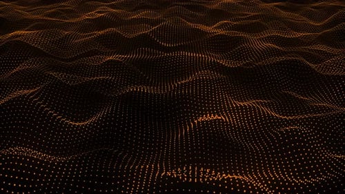 Vague de particules dynamique abstraite composée de lignes. Ligne à points 4K, couleur dorée