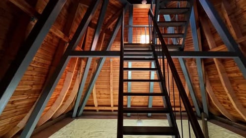 Wooden Interior with Iron Staircase