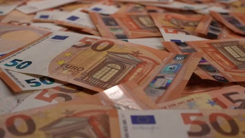 Pile of Fifty Euro Banknotes Close Up