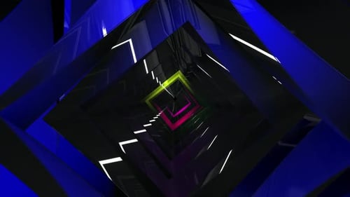 Fondo abstracto de renderizado 3D de animación geométrica con movimiento en bucle. Cuadrado virtual M...