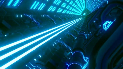 Futuristic Blue Glowing Cyber Tunnel for Digital Data Flow