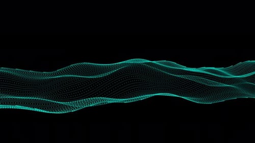 Animation ondulatoire en forme de point de couleur cyan, fond noir