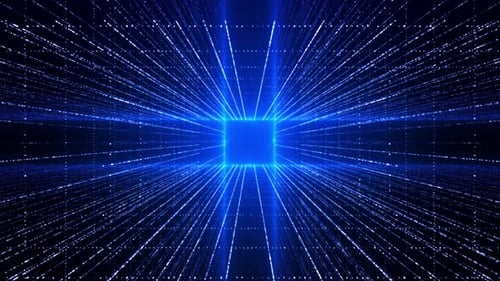 Futuristic Blue Digital Tunnel Grid Loop Background