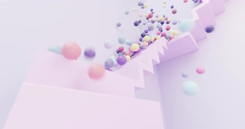 Colorful Spheres Falling Down Pastel Stairs Animation