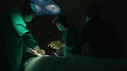 Group of team doctor and surgeon doing surgery with patient in the operation at hospital.