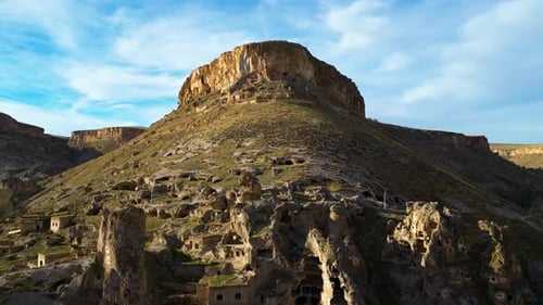 Aerial View of Ancient Cave Dwellings in Mountains