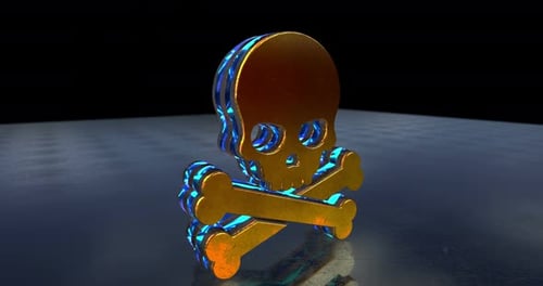 Metallic Skull and Crossbones Rotating with Neon Glow