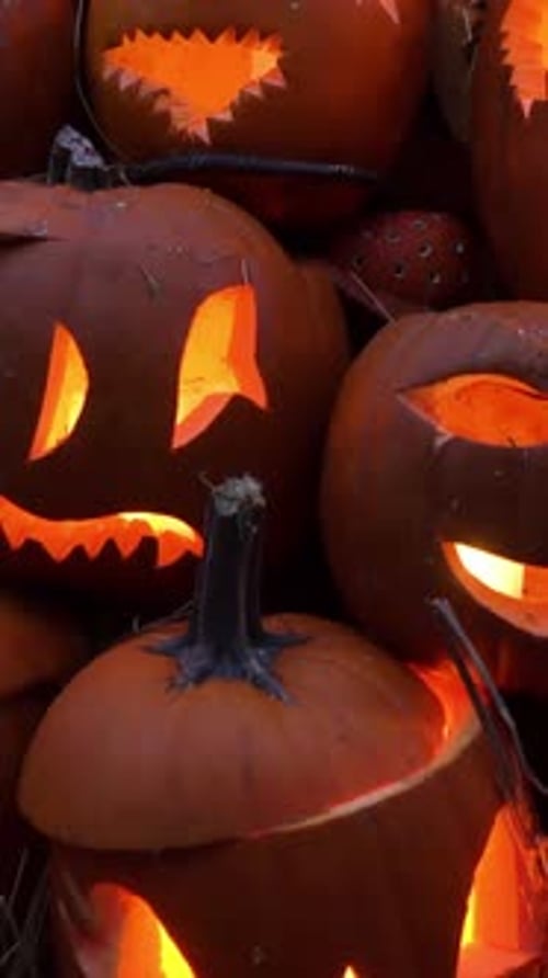 A Lot of Halloween Lantern Heads Pumpkins