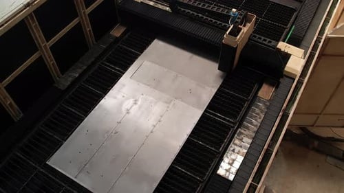 Factory 3D Concept: Automated Robot Assembly Line Manufacturing Advanced High-Tech steel cutting for