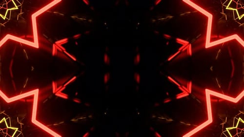 Red And Orange Geometric Neon Abstraction In Mirror Kaleidoscope Style Background Vj Loop In 4K