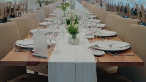 Elegant Tables Set for Wedding Reception or Formal Dinner