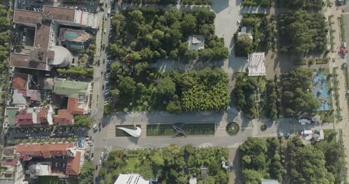 Aerial view of Miracle Park and buildings, Georgia.