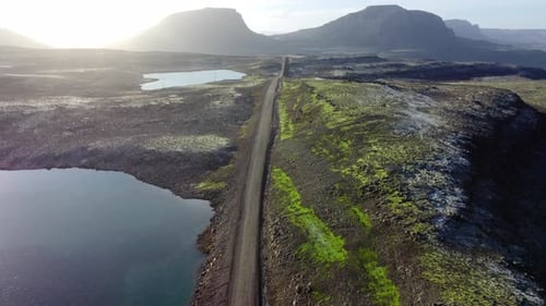 Road Landscape in Iceland Beautiful Volcanic Nature in Sunny Weather Travel Destination Gravel f