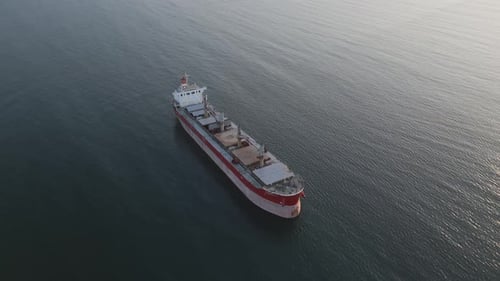 Large Bulk Carrier Transports Grain at Sea Aerial View