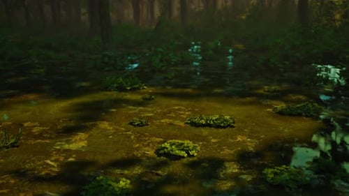 Mystic Foggy Swamp with Trees