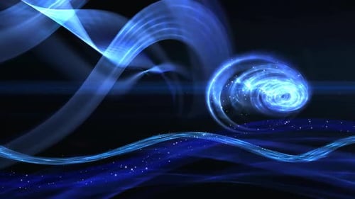 Abstract Blue Light Swirl and Fluid Ribbons Background