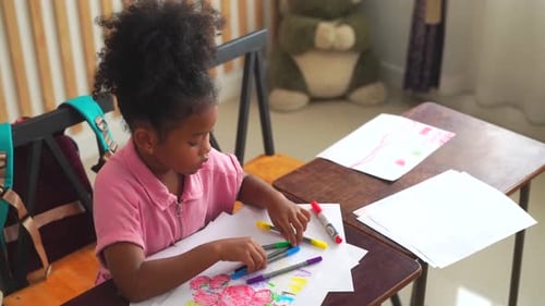 School Classroom Kids During an Art Class