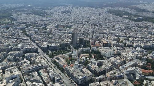 Aerial Panoramic View of Athens with main Skyscraper and offices