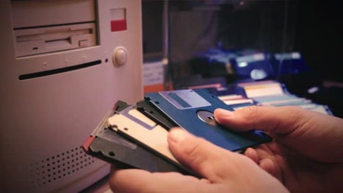 Floppy Disc FDD Close Up Using Diskette for Old PC Computer Macro Archive Programme or Music