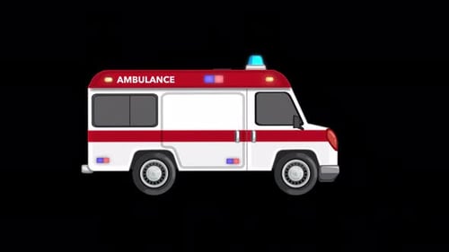 Cartoon Ambulance Driving On The Road 4K Alpha