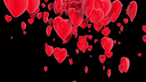 Falling Glossy Red Hearts Seamless Background Animation