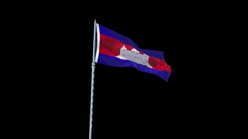 Cambodia Flag Waving Against Black Background