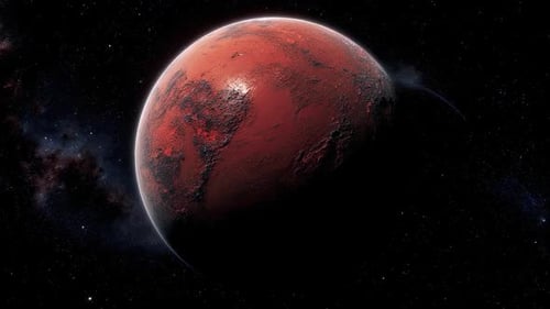 Vista da superfície do planeta Marte vermelho do espaço Paisagem realista de Marte com fundo cósmico