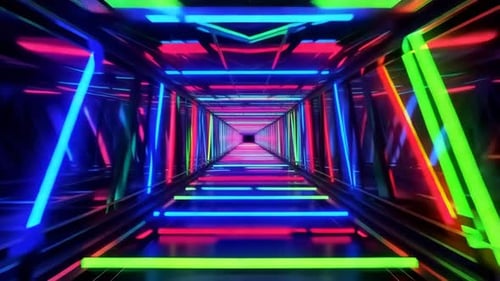 Neonspiegeltunnel mit unendlich leuchtender Lichtschleife