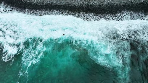 Clean Sea Beach Pure Blue Ocean Water Waves at Slow Motion Aerial Top View Footage of Fabulous Sea