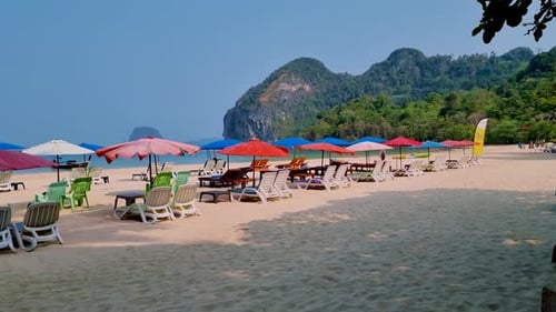 Koh Mook Island or Koh Muk Trat Thailand a Tropical White Beach with Palm Trees