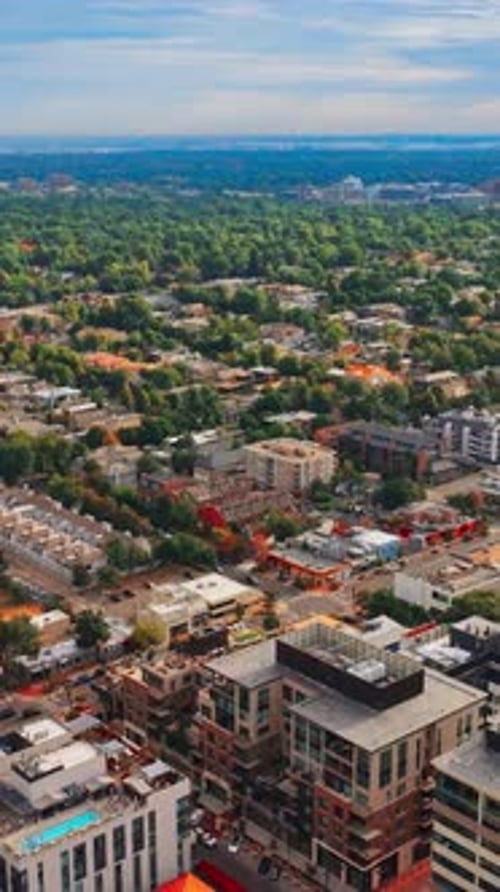 Aerial view of urban Denver cityscapes. American Colorado state panorama city. Vertical video
