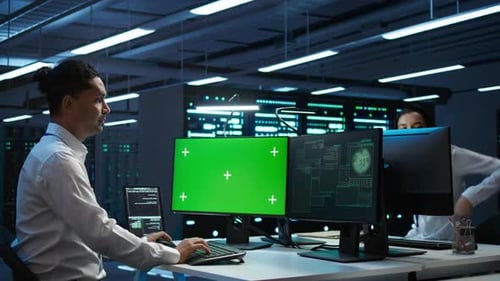 Engineer Uses Replaceable Computer Monitor for Server Hub Work for Firewall Breach