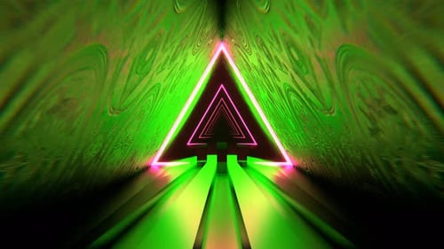 Green And Pink Triangular Alien Neon Corridor Background Vj Loop I 4K