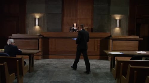 Judge With Lawyer in Courtroom