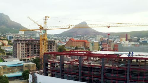 4k drone footage of a construction site in the city