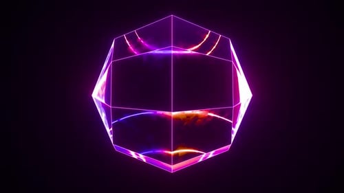 Abstract Geometric Neon Rotating Glowing Digital Shape