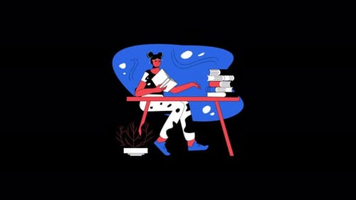 Flat Design Animation of a Person Studying with Books